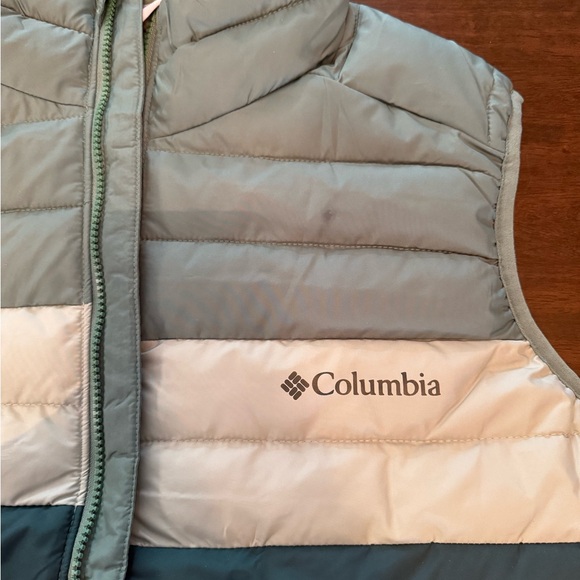 Columbia tri color green blue cream/grey Omni heat white out puffer vest - Picture 3 of 13
